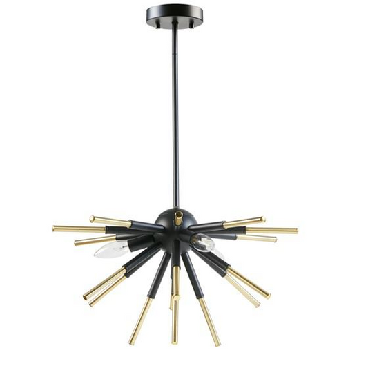 Chandelier Matte Black / Gold 18x18x53" Modern Geometric Design