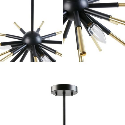 Chandelier Matte Black / Gold 18x18x53" Modern Geometric Design