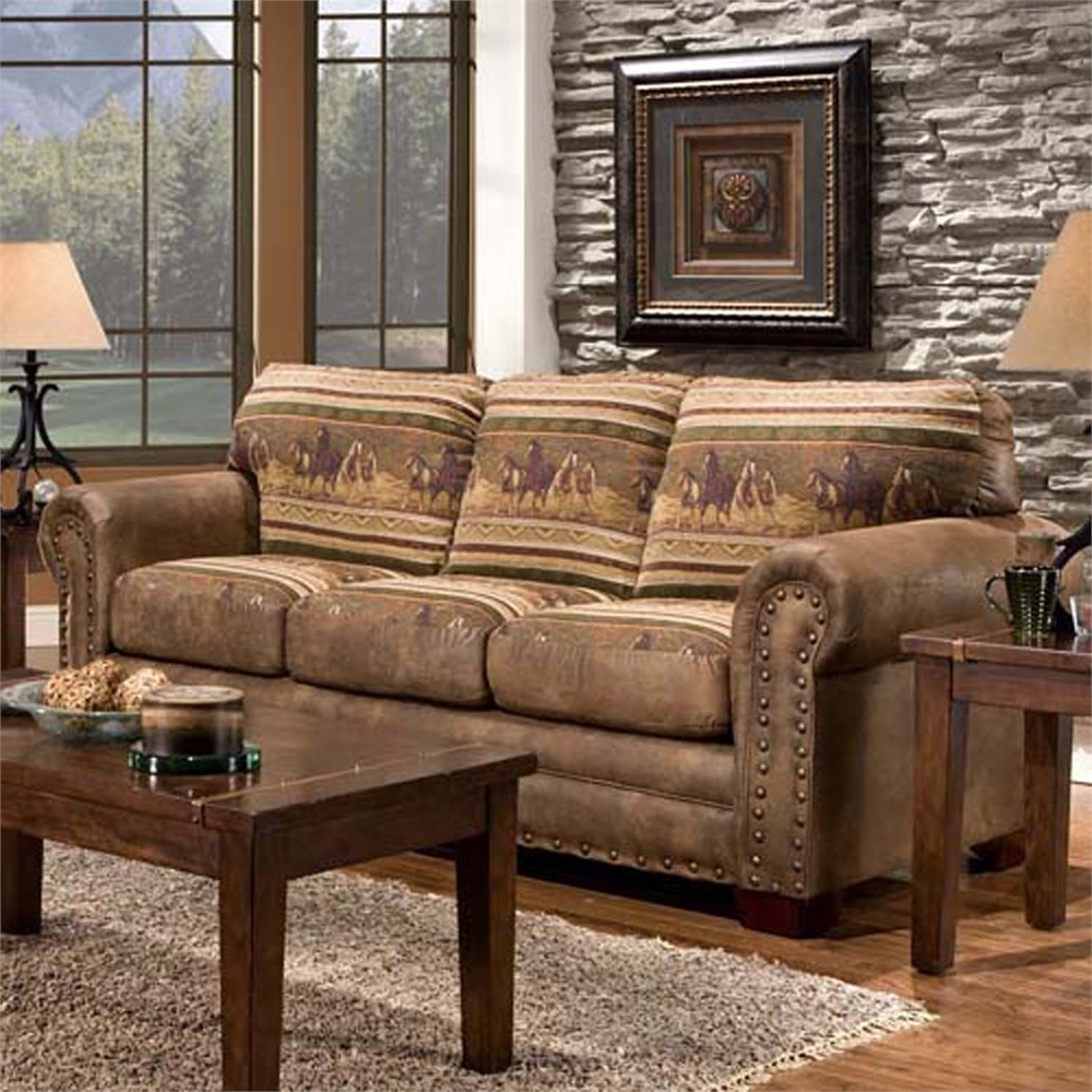 Wild Horses Sofa - Rustic Lodge Look, High-Density Foam Cushions