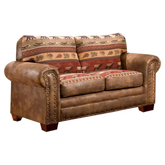 Sierra Lodge - Loveseat | Rustic Style, Solid Wood Frame, Nail Head Accents