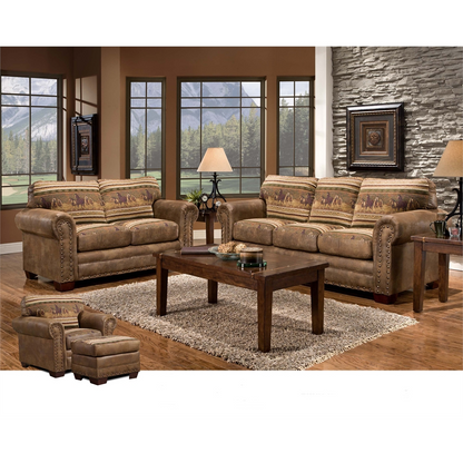 Wild Horses - 4 Piece Set | Rustic Tapestry and Leather-Look Microfiber Furniture