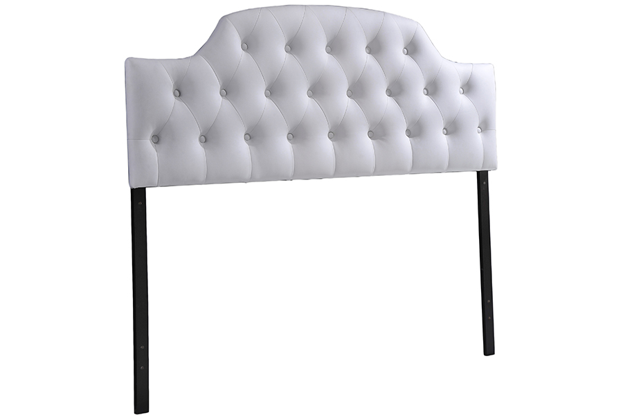 Queen Size White Faux Leather Upholstered Button-tufted Scalloped Headboard