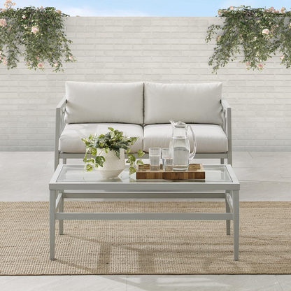 Ashford 2Pc Outdoor Metal Conversation Set Creme/Gray - Loveseat & Coffee Table