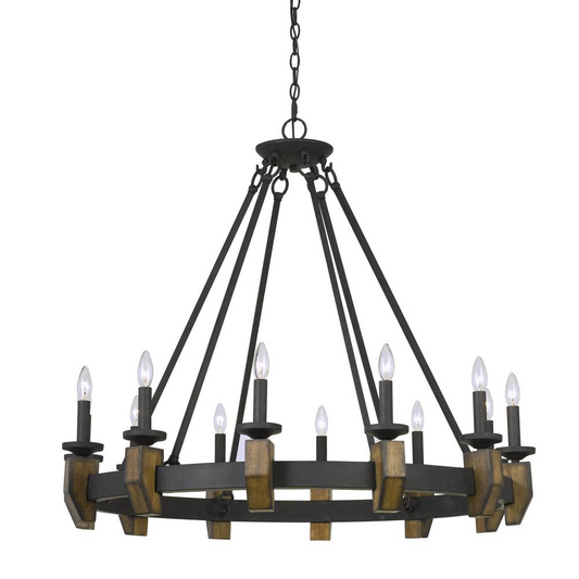 60W X 12 Cruz Metal/Wood Chandelier - Warm Bronze Finish