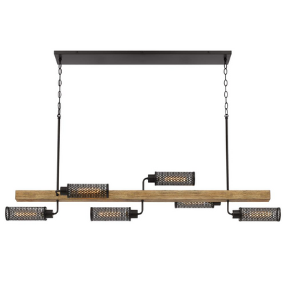 60W x 6 Lenox Pine Wood Island Chandelier with Metal Mesh Shades - Rustic Design