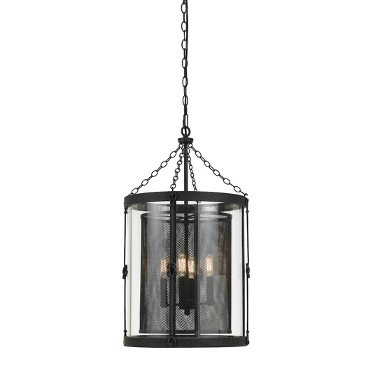 28.5 Inch Glass and Steel Chandelier in Black Smith Finish - Elegant Lighting for Your Space