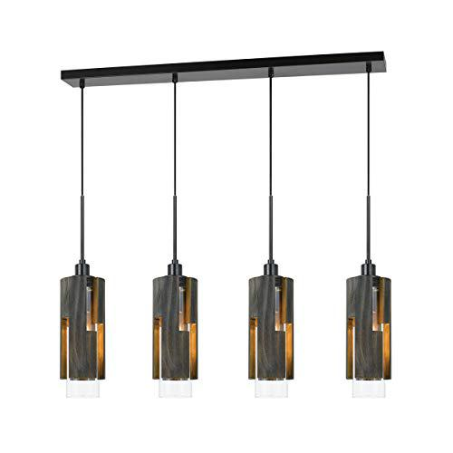 60W X 4 Reggio Wood Pendant Glass Fixture (Edison Bulbs Not Included) - Stylish and Durable Lighting Solution