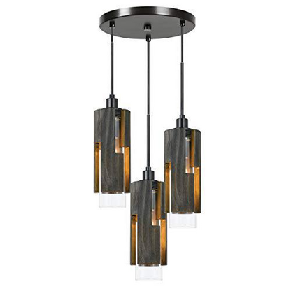 60W X 3 Reggio Wood Pendant Glass Fixture (Edison Bulbs Not Included)