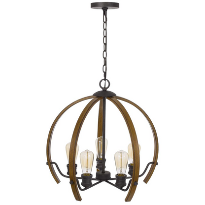 60W x 5 Riverton Metal Chandelier | Faux Oak Wood Finish | Hand Applied Design