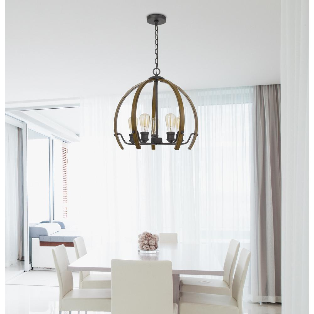 60W x 5 Riverton Metal Chandelier | Faux Oak Wood Finish | Hand Applied Design