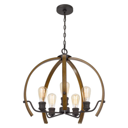 60W x 5 Riverton Metal Chandelier | Faux Oak Wood Finish | Hand Applied Design