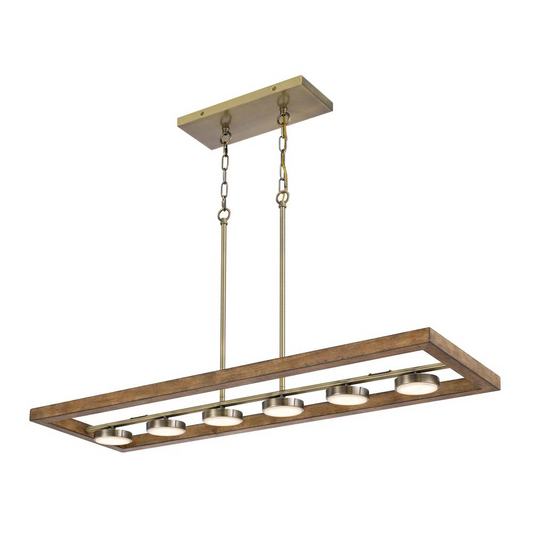 Kelso Dimmable Integrated LED Rubber Wood Island Chandelier - 5W x 6, 30W, 3000K, 2200 Lumens