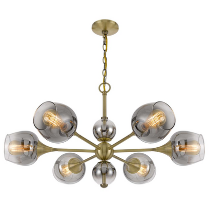 60W x 6 Pendleton Metal Chandelier with Electoral Plated Smoked Glass Shades - Elegant Lighting Fixture