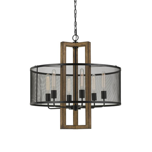 60W X 6 Monza Wood Chandelier With Mesh Shade