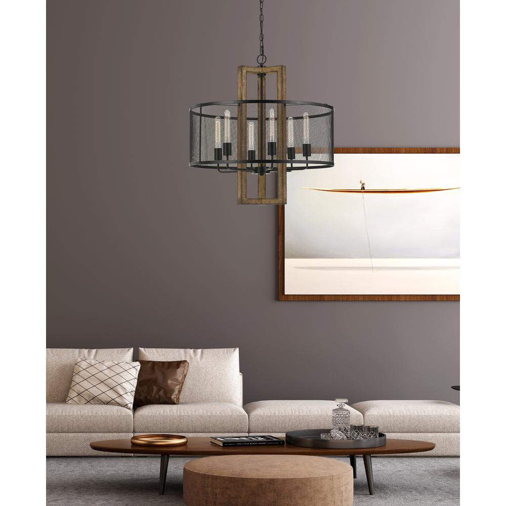 60W X 6 Monza Wood Chandelier With Mesh Shade