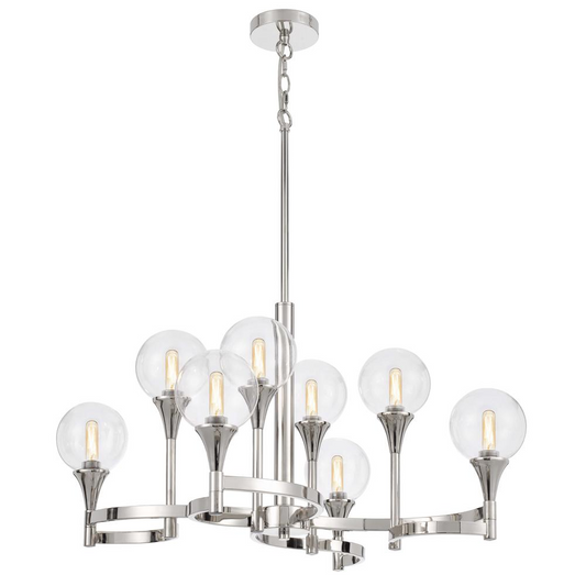 15W x 8 Milbank Metal Chandelier with Clear Round Glass Shades - Contemporary Lighting for a Captivating Ambiance