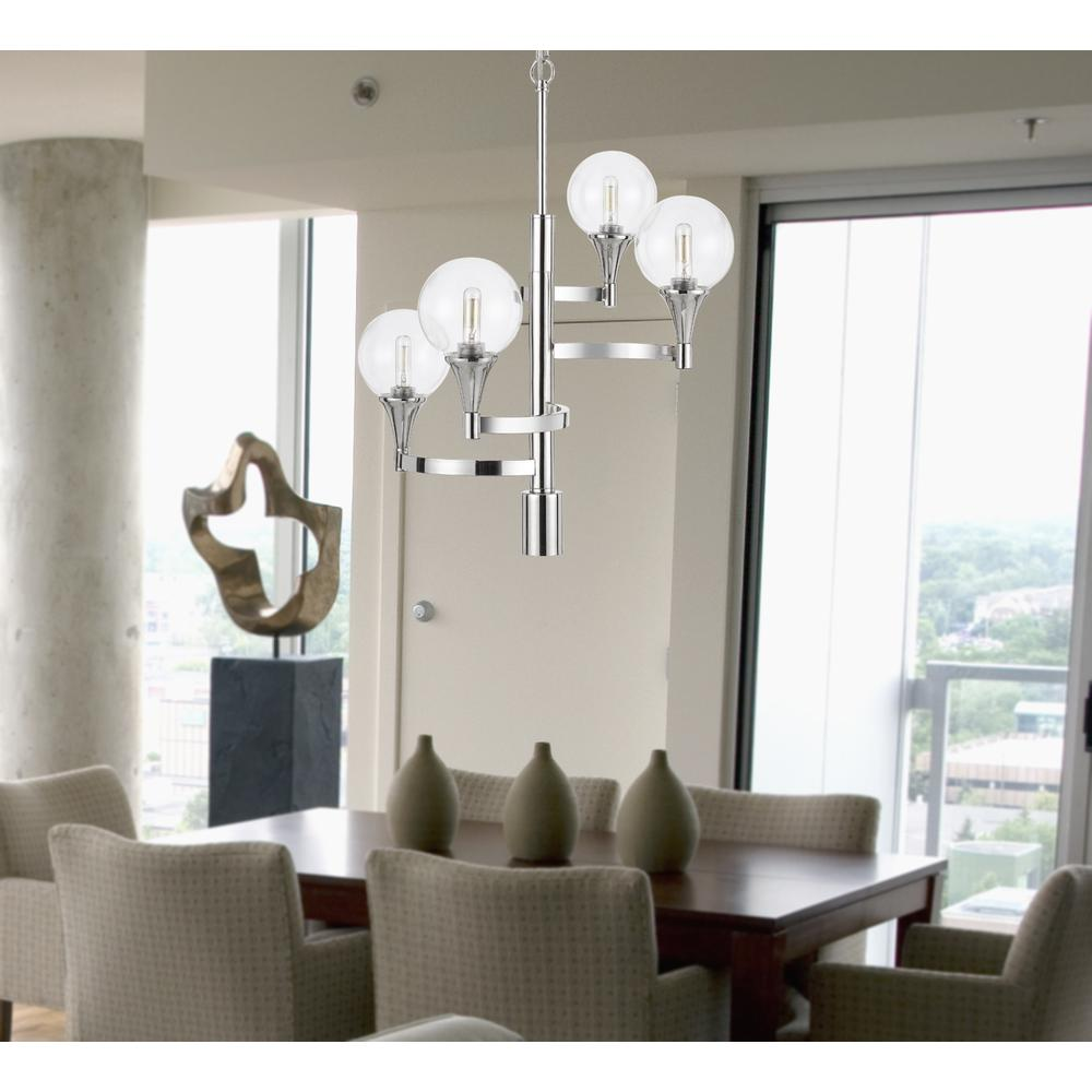 15W x 4 Milbank Metal Chandelier with Clear Round Glass Shades - Modern Design