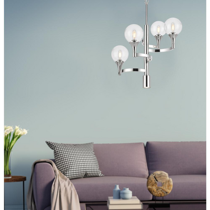 15W x 4 Milbank Metal Chandelier with Clear Round Glass Shades - Modern Design