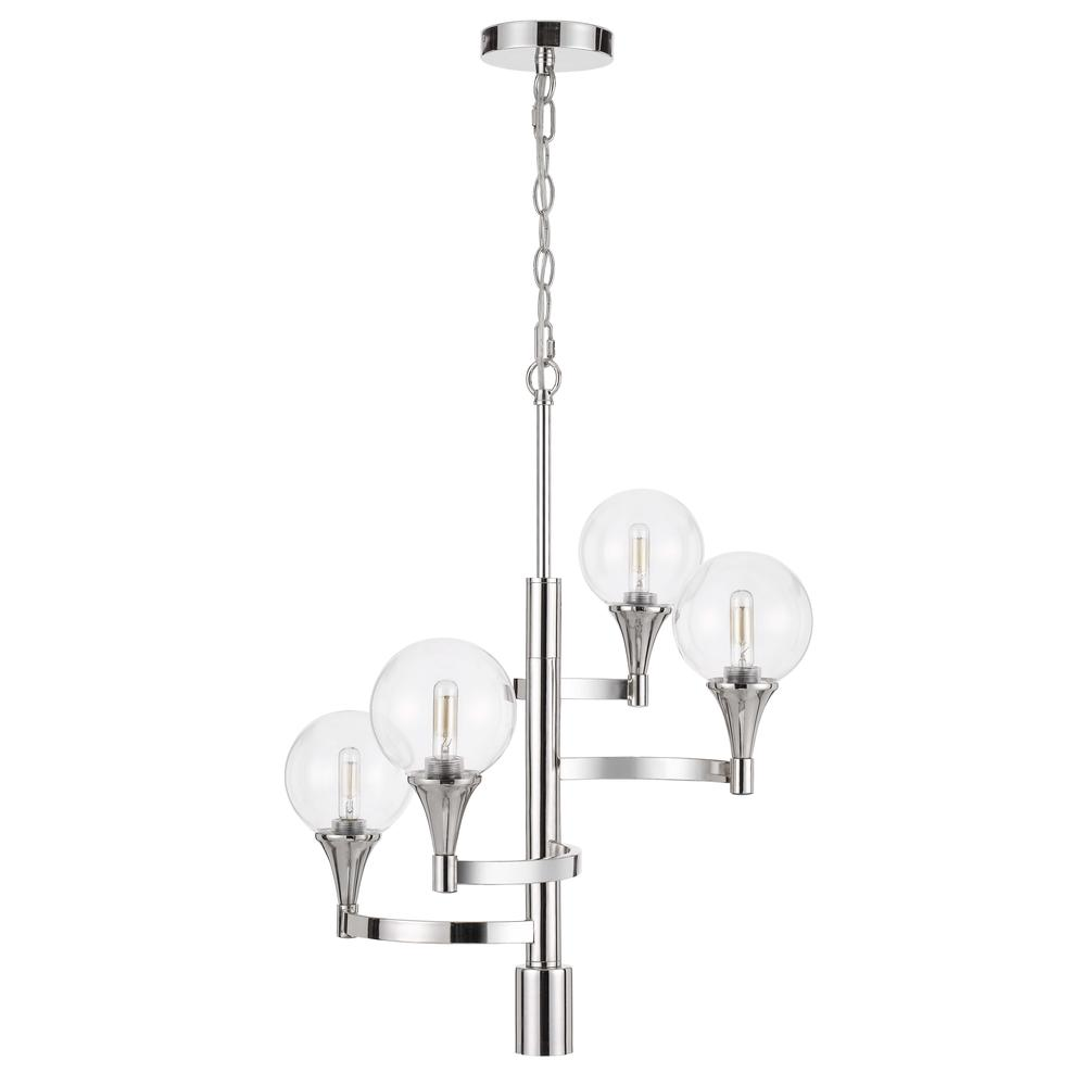 15W x 4 Milbank Metal Chandelier with Clear Round Glass Shades - Modern Design