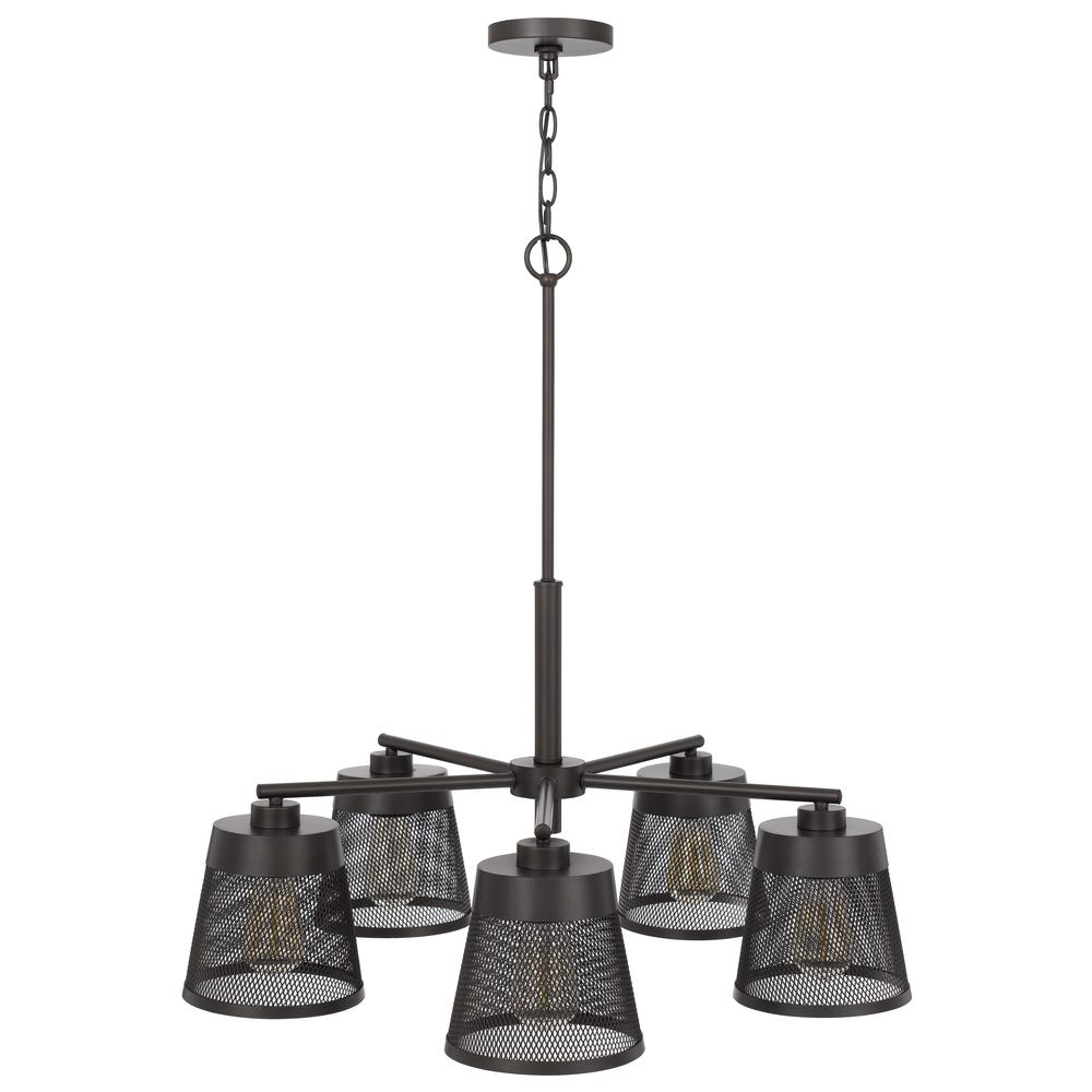 60W x 5 Hampton Metal Chandelier with Mesh Shades - Contemporary Industrial Style Lighting