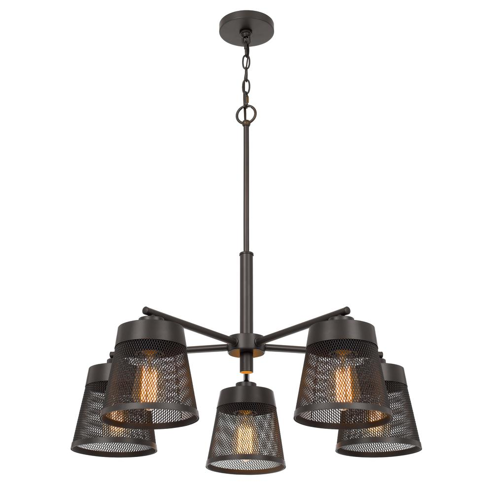 60W x 5 Hampton Metal Chandelier with Mesh Shades - Contemporary Industrial Style Lighting