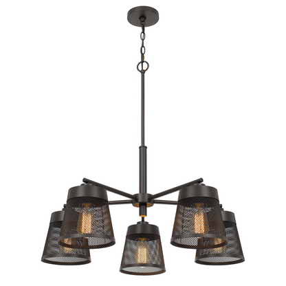 60W x 5 Hampton Metal Chandelier with Mesh Shades - Contemporary Industrial Style Lighting