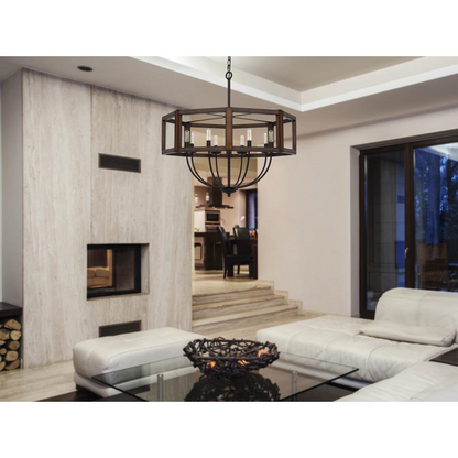 Renton Hexagon Rubber Wood / Metal Chandelier - Industrial and Modern Style