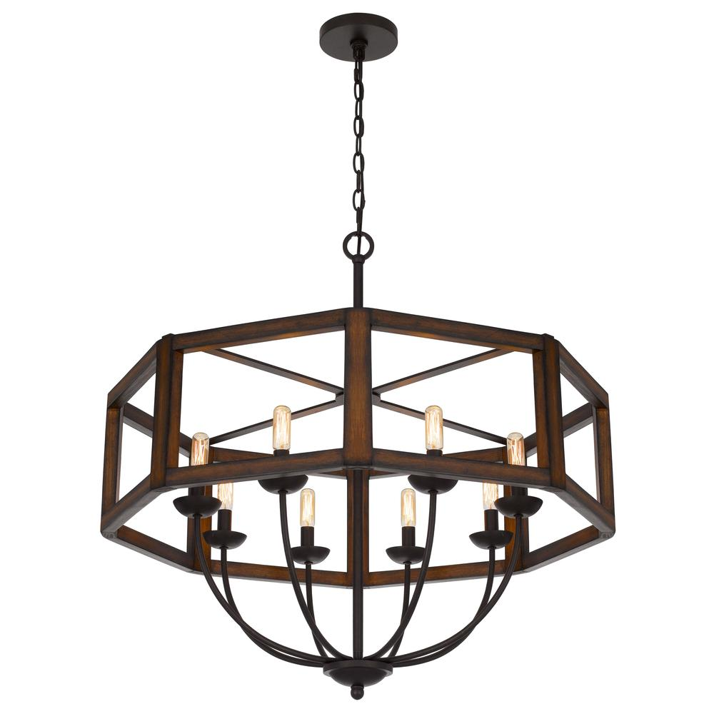 Renton Hexagon Rubber Wood / Metal Chandelier - Industrial and Modern Style