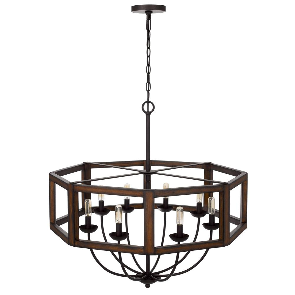 Renton Hexagon Rubber Wood / Metal Chandelier - Industrial and Modern Style