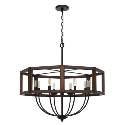 Renton Hexagon Rubber Wood / Metal Chandelier - Industrial and Modern Style