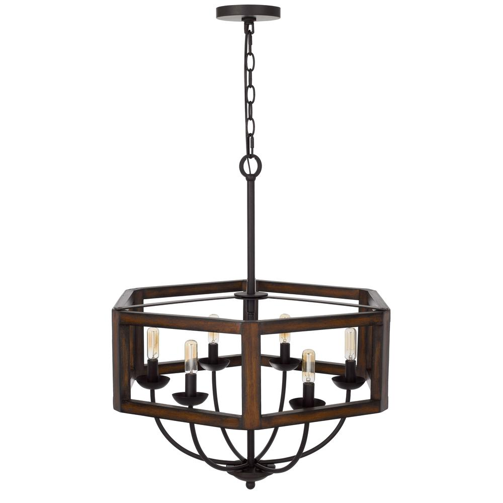 Renton Hexagon Rubber Wood/Metal Chandelier - Industrial and Modern Style