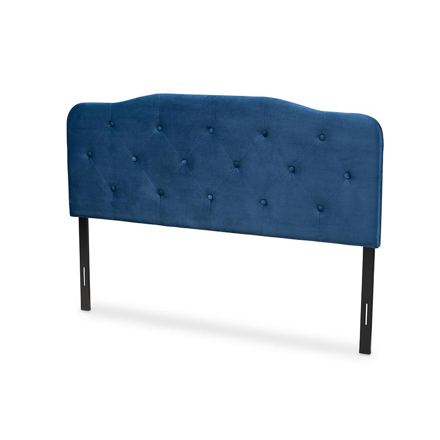 Elevate Your Bedroom with the Navy Blue Velvet Fabric Upholstered King Size Headboard