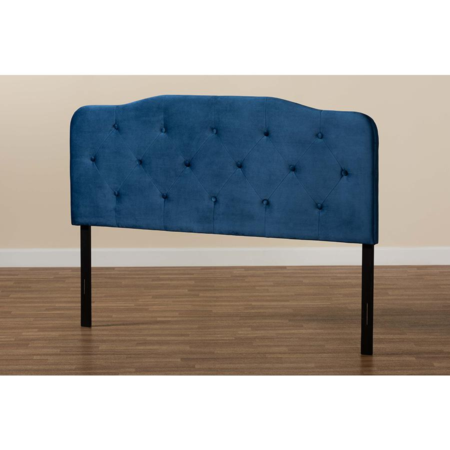 Elevate Your Bedroom with the Navy Blue Velvet Fabric Upholstered King Size Headboard