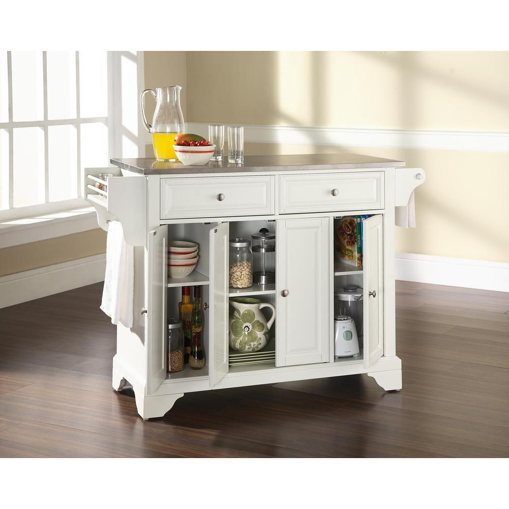 Lafayette Stainless Steel Top Full Size Kitchen Island/Cart White/Stainless Steel - Enduring Style and Storage for Your Kitchen