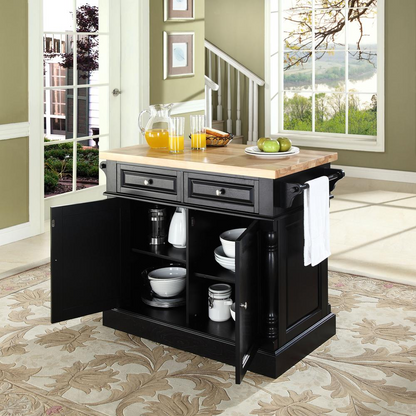 Oxford Butcher Block Kitchen Island Black - Traditional Design with Convenient Storage and Workspace