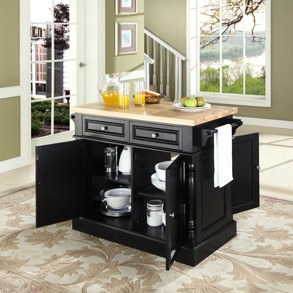 Oxford Butcher Block Kitchen Island Black - Traditional Design with Convenient Storage and Workspace