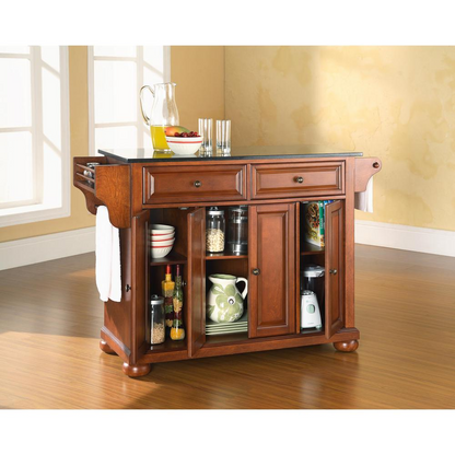 Alexandria Granite Top Full Size Kitchen Island/Cart Cherry/Black