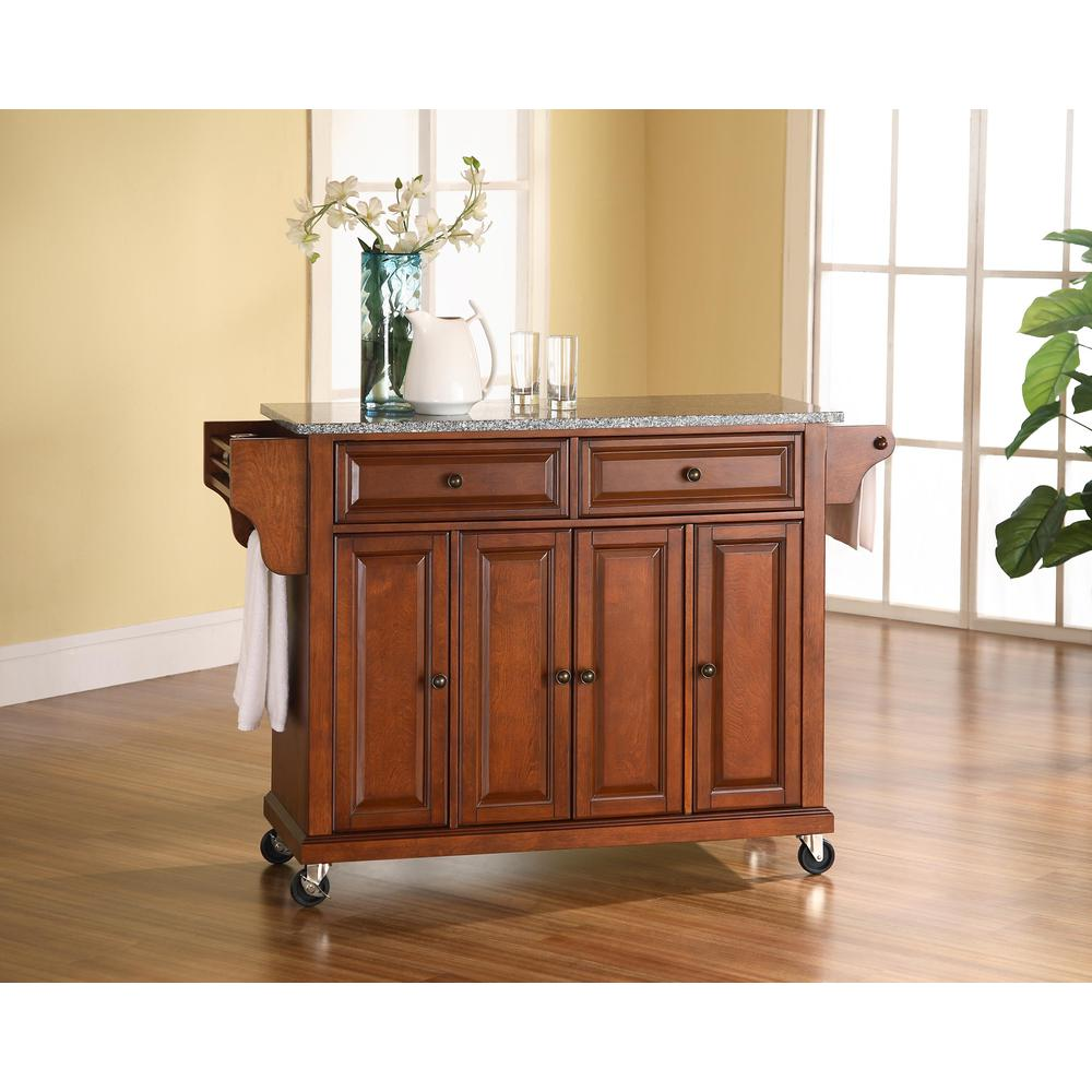 Full Size Granite Top Kitchen Cart Cherry/Gray - Stylish and Functional Storage Solution for Your Kitchen