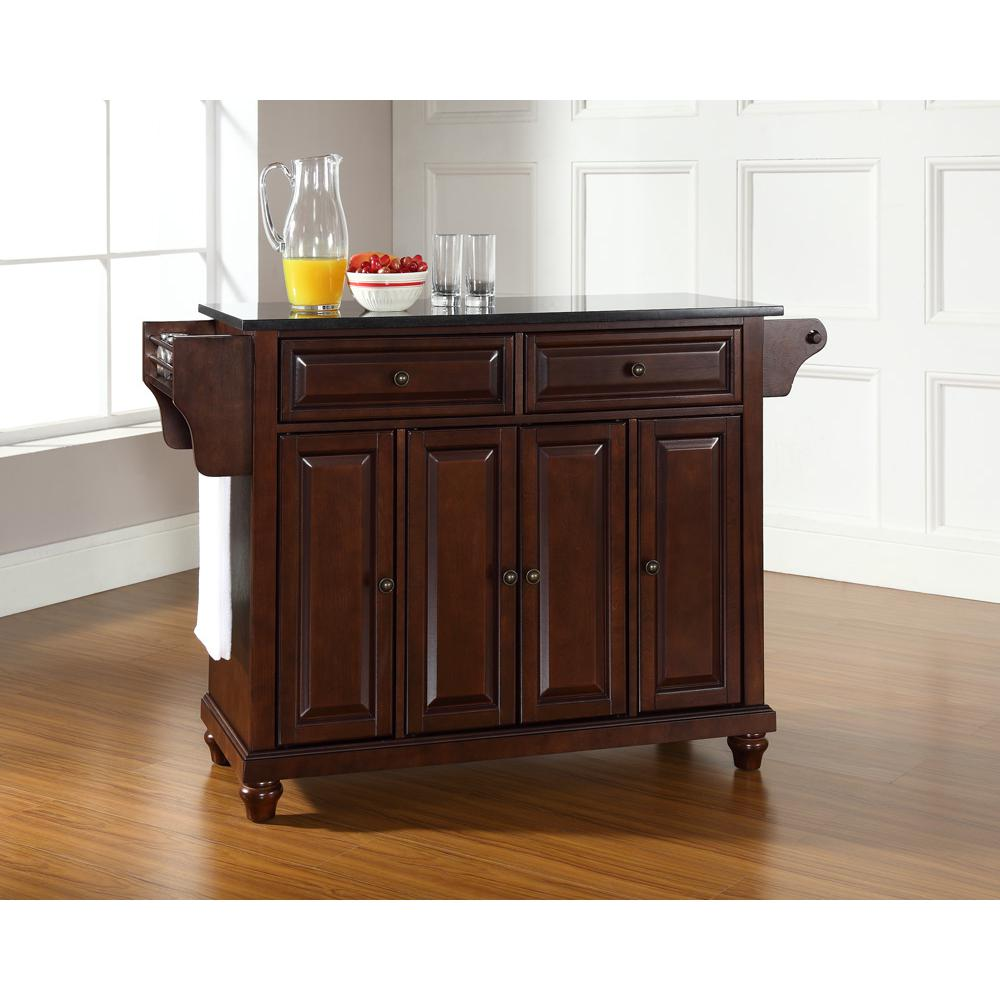 Cambridge Granite Top Full Size Kitchen Island/Cart Mahogany/Black - Stylish Storage Solution for Your Kitchen