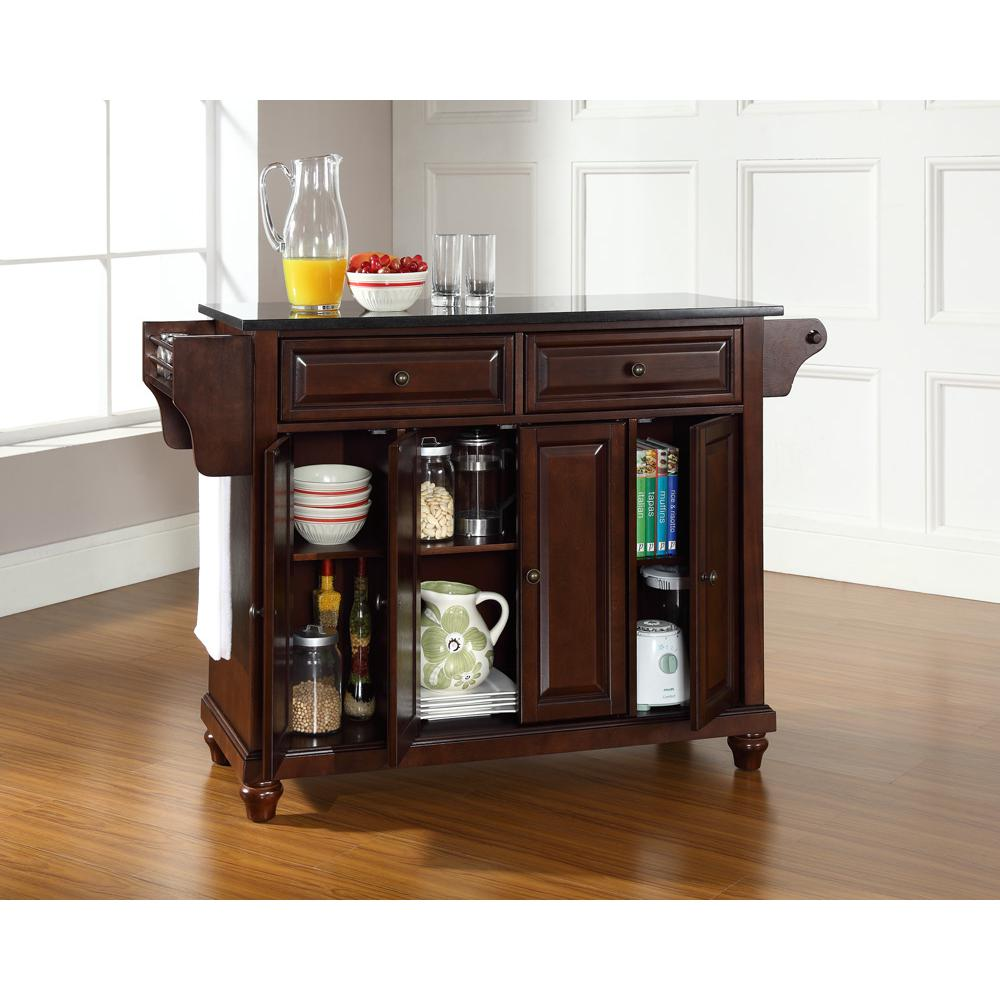 Cambridge Granite Top Full Size Kitchen Island/Cart Mahogany/Black - Stylish Storage Solution for Your Kitchen