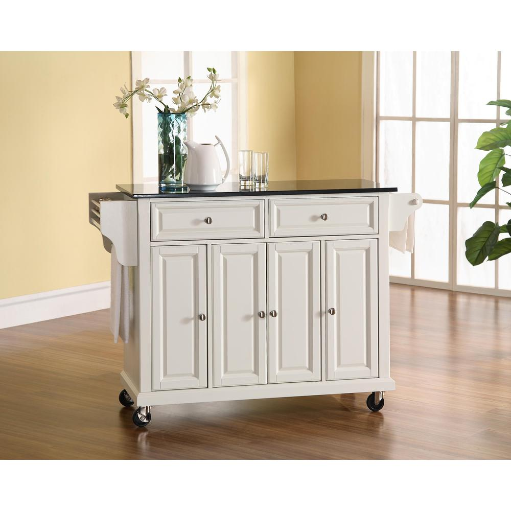 Full Size Granite Top Kitchen Cart White/Black - Stylish and Functional Storage Solution for Your Kitchen