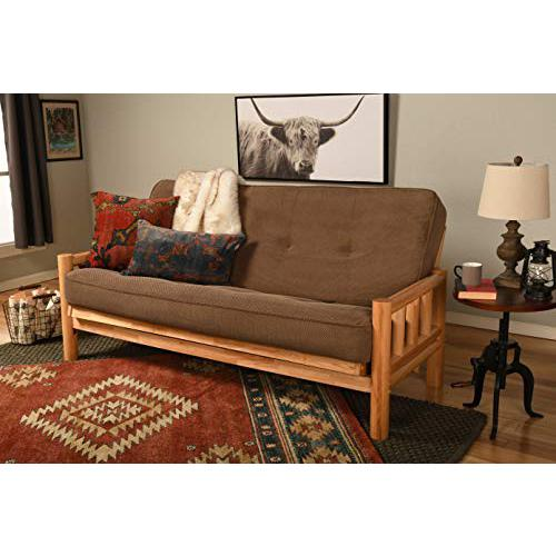 Lodge Frame-Natural Finish-Marmont Mocha Mattress - Rustic Hardwood Frame