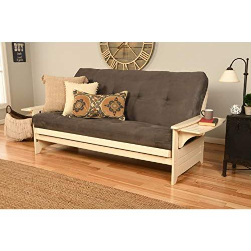 Phoenix Frame-Antique White Finish-Suede Gray Mattress - Classic Hardwood Futon Sofa Bed