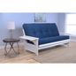 Phoenix Frame-Antique White Finish-Suede Navy Mattress - Convertible Futon Sofa Bed