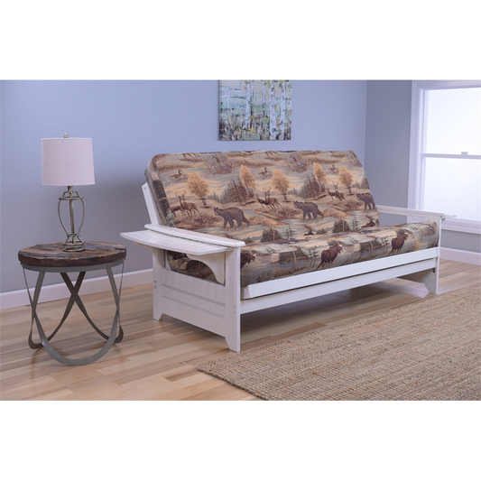 Phoenix Frame/Antique White Finish/Canadian Mattress - Classic Hardwood Futon Sofa