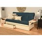 Upgrade Your Space with Phoenix Frame-Antique White Finish-Suede Navy Mattress-Storage Drawers