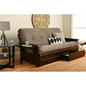 Phoenix Frame-Espresso Finish-Suede Gray Mattress-Storage Drawers - Versatile and Stylish Futon