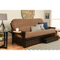 Phoenix Frame-Espresso Finish-Marmont Mocha Mattress-Storage Drawers - Convertible Sofa Bed for Stylish Living Spaces