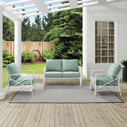 Kaplan 3Pc Outdoor Metal Conversation Set Mist/White - Loveseat & 2 Chairs