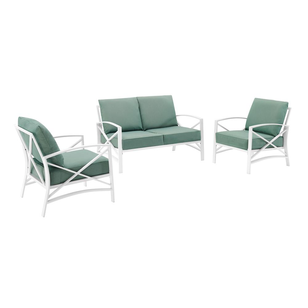 Kaplan 3Pc Outdoor Metal Conversation Set Mist/White - Loveseat & 2 Chairs